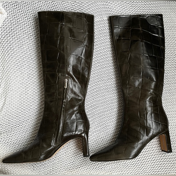 Sam Edelman Sylvia2 Knee High Boots in deep olive croco leather - Picture 9 of 16
